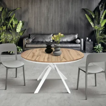 Tavolo rotondo colore rovere allungabile, moderno e di design 