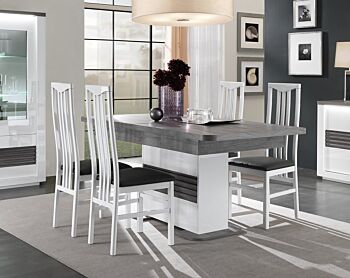 Tavolo moderno allungabile L.180, bianco lucido con piano rovere adamello 