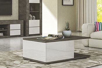Tavolino da salotto con 1 cassetto, Ossido e Bianco lucido serigrafato