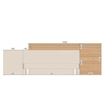 Letto matrimoniale con testata doppia, Sequoia Honey e Corda, L.240 H.96 P.204