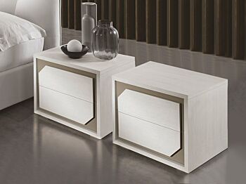 Coppia di comodini moderni, Olmo Bianco, Made in Italy