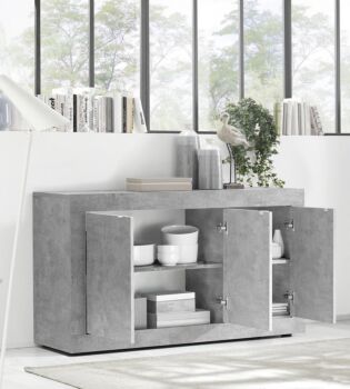 Credenza Moderna, Madia con 3 ante in finitura Cemento