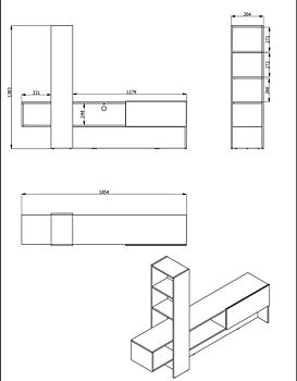 Parete attrezzata Cross, porta tv con libreria finitura Rovere e Nero