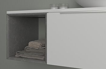 Composizione bagno sospesa Rovere, Bianco con cubotto in pietra naturale Grigia 