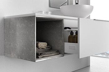 Composizione bagno sospesa Rovere, Bianco con cubotto in pietra naturale Grigia 