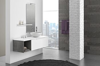 Composizione bagno sospesa Bianco con cubotto in pietra naturale Grigia 