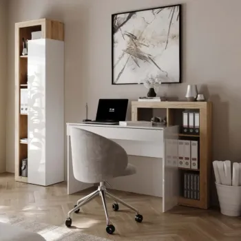 Ufficio con scrivania e libreria, Bianco lucido e Cadiz