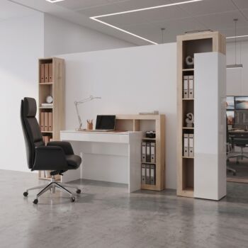 Ufficio con scrivania e libreria, Bianco lucido e Cadiz