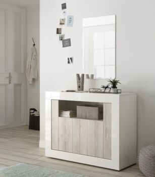 Madia moderna con 2 ante in finitura Pino Bianco e Bianco Lucido