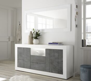 Madia moderna, 2 ante 2 cassetti in finitura Bianco Lucido e Ossido