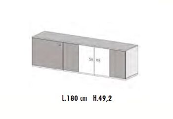 Credenza sospesa, Madia moderna, 5 ante, finitura Bianco Nobilitato e Opera