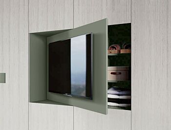 Armadio camera letto con vano tv, Bianco Altea e Agave