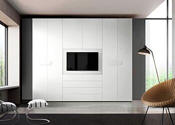 Armadio camera letto con vano tv, Bianco Opaco