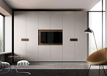 Armadio camera letto con vano tv, Grigio e Noce moro