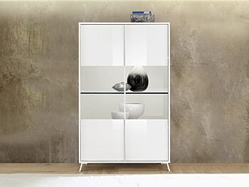 Vetrina moderna 2 ante parzialmente vetro, finitura Bianco lucido
