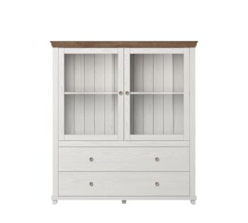 Elegante vetrina bassa, finitura bianco frassinato e rovere