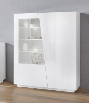 Vetrinetta moderna a 2 ante in Bianco laccato lucido