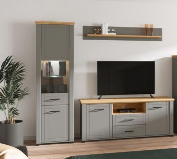 Vetrina stretta 2 ante, finitura Rovere e Grigio grafite