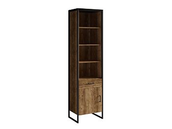Vetrina colonna, finitura legno invecchiato e metallo nero