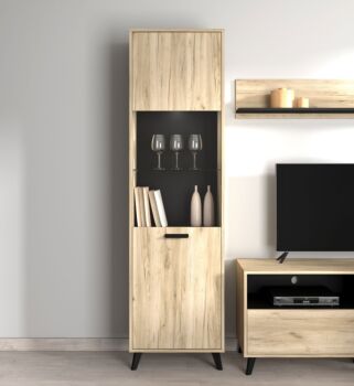 Vetrina 1 anta con piedini, finitura Rovere grigio e Nero