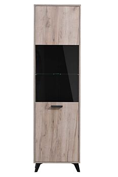 Vetrina 1 anta con piedini, finitura Rovere grigio e Nero