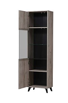 Vetrina 1 anta con piedini, finitura Rovere grigio e Nero