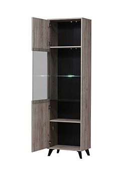 Vetrina 1 anta con piedini, finitura Rovere grigio e Nero