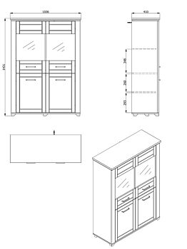 Vetrina doppia colonna, finitura Rovere e Carbone