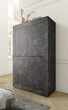 Credenza Moderna Effetto marmo, Madia di Design, 4 ante Alta, Made in Italy