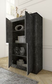 Credenza Moderna Effetto marmo, Madia di Design, 4 ante Alta, Made in Italy