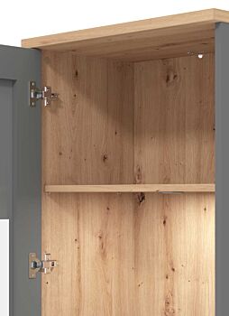 Vetrina con ante vetro grigio, finitura Grafite e Rovere