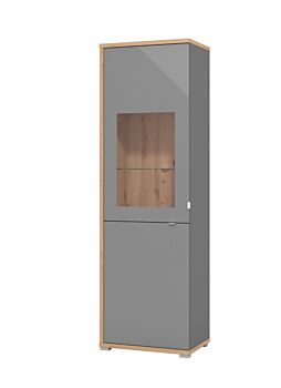 Vetrina con ante vetro grigio, finitura Grafite e Rovere