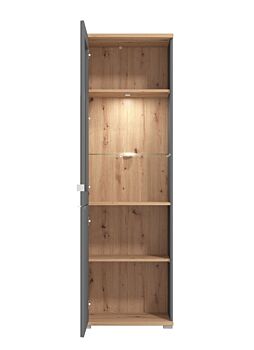 Vetrina con ante vetro grigio, finitura Grafite e Rovere