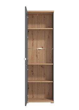 Vetrina con ante vetro grigio, finitura Grafite e Rovere