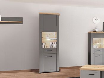 Vetrina colonna 2 ante, finitura Rovere e Carbone