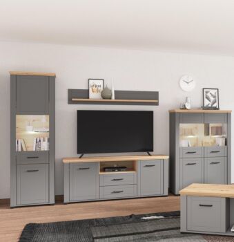 Vetrina colonna 2 ante, finitura Rovere e Carbone