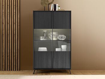Vetrina moderna 2 ante parzialmente vetro, finitura Nero Frassinato