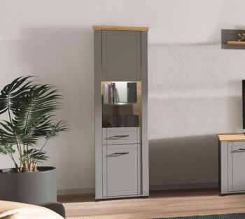Vetrina stretta 2 ante, finitura Rovere e Grigio grafite