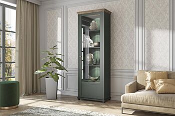 Vetrina colonna H.200 colore verde scuro e quercia
