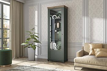 Vetrina colonna H.200 colore verde scuro e quercia