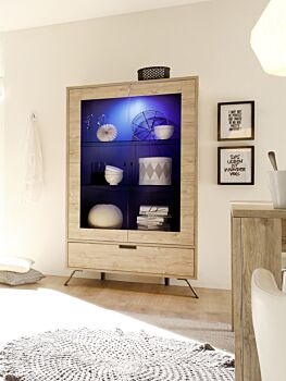 Vetrina doppia colonna "Wood" 2 ante 1 cassetto, Sherwood Oak - 106x177 cm