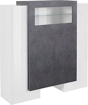 Vetrinetta di design 4 ante una ribalta, finitura Ardesia e Bianco laccato lucido