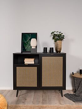 Madia moderna Arendal con 2 ante in finitura Nero opaco con dettagli Oro