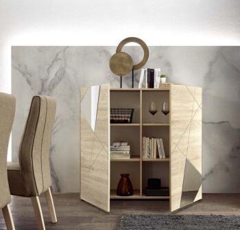 Madia moderna serigrafata con 2 ante e specchi in finitura Rovere samoa