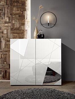 Soggiorno con libreria, credenza e tavolo in Bianco lucido