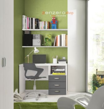 Scrivania con cassettiera e vano a giorno in finitura Grigio Titanio, Cemento Artico