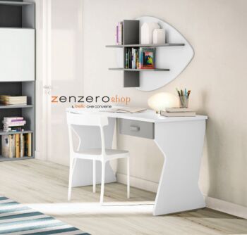 Scrivania moderna con 1 cassetto in finitura Bianco Opaco e Grigio dorian