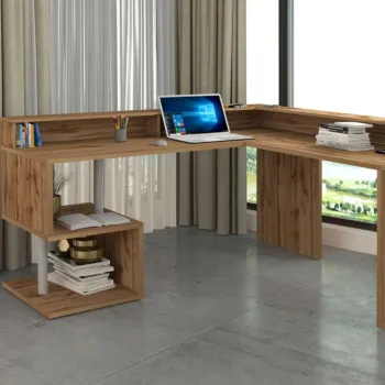 Scrivania angolare 2 vani portaoggetti, 180/160x90x60 h cm, Rovere Wotan