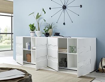 Madia onda a 4 ante, finitura bianco lucido, design moderno