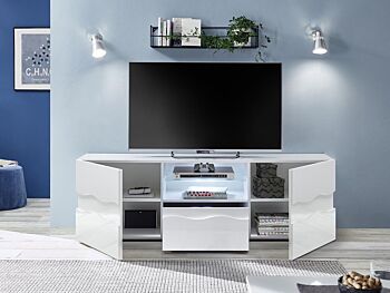 Porta TV onda 2 ante 1 cassetto, finitura bianco lucido, design moderno